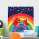 Birds in Love With Rainbow at Night Wall Mural