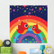 Birds in Love With Rainbow at Night Wall Mural