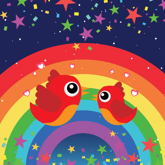 Birds in Love With Rainbow at Night Wall Mural