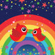 Birds in Love With Rainbow at Night Wall Mural