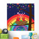 Birds in Love With Rainbow at Night Wall Mural