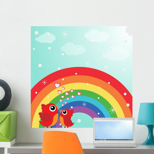 Love Bird With Hearts and Rainbow Wall Mural