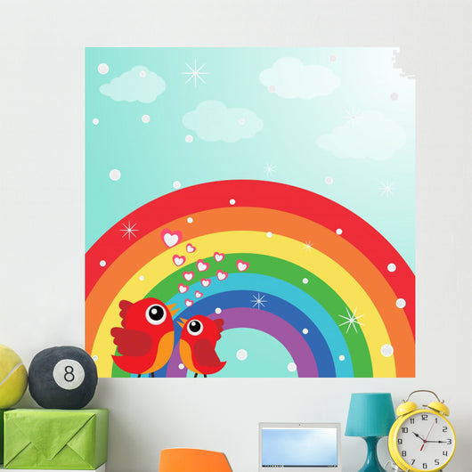 Love Bird With Hearts and Rainbow Wall Mural