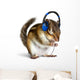Funny chipmunk listening to music on headphones Wall Decal