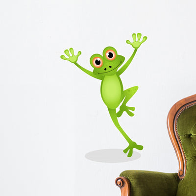 Funny Frog Cartoon Wall Decal shown on a wall