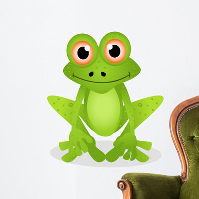 Funny Frog Cartoon Wall Decal shown on a wall