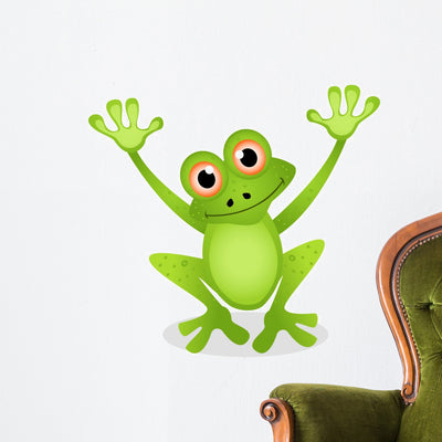Funny Frog Cartoon Wall Decal shown on a wall