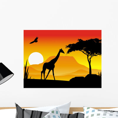 Beauty Silhouette Giraffe with Wall Mural shown on a wall