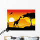beauty silhouette of giraffe with sunset background Wall Mural