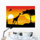 beauty silhouette of giraffe with sunset background Wall Mural