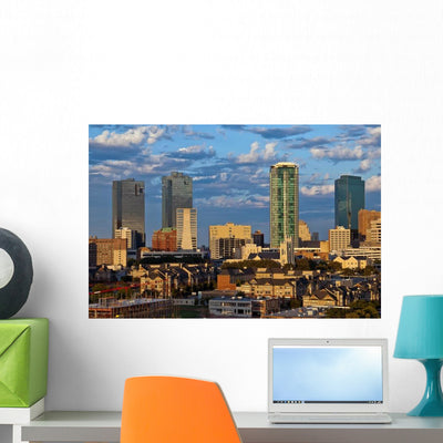 Cityscape Fort Worth Texas Wall Decal shown on a wall