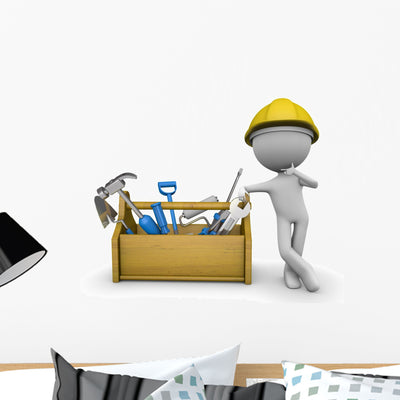 Construction Carpentry Worker Wall Decal shown on a wall