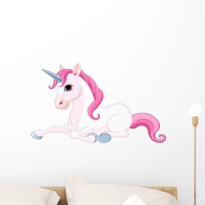 Adorable Unicorn Wall Decal shown on a wall