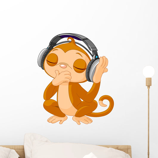 Cute Little Monkey Listening Music Wall Decal