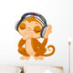 Cute Little Monkey Listening Music Wall Decal