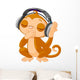 Cute Little Monkey Listening Music Wall Decal