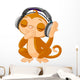Cute Little Monkey Listening Music Wall Decal
