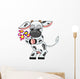 Vector Cow Holding Flowers Painting. Farm Animal Icon Wall Decal