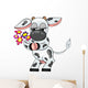 Vector Cow Holding Flowers Painting. Farm Animal Icon Wall Decal