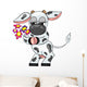 Vector Cow Holding Flowers Painting. Farm Animal Icon Wall Decal