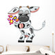 Vector Cow Holding Flowers Painting. Farm Animal Icon Wall Decal