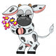 Vector Cow Holding Flowers Painting. Farm Animal Icon Wall Decal