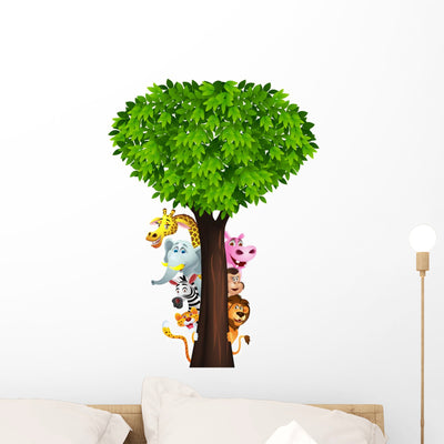 Funny Safari Animal Cartoon Wall Decal shown on a wall