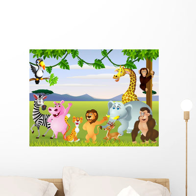 Funny Safari Animal Cartoon shown on a wall
