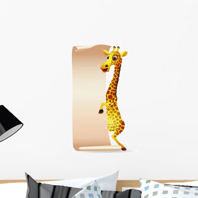 Giraffe with Blank Scroll Wall Decal shown on a wall