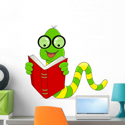 Happy Worm Reading Book Wall Decal shown on a wall