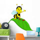 Happy Bee Sitting on Leaf Wall Decal