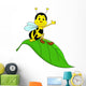 Happy Bee Sitting on Leaf Wall Decal
