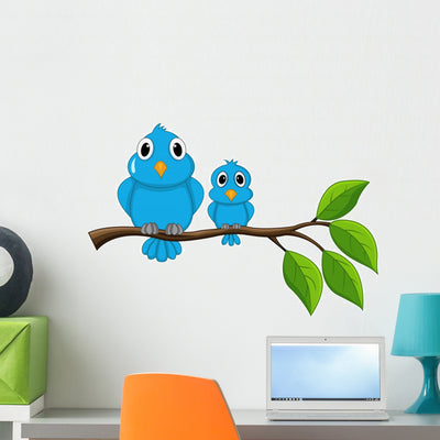 Bird Sitting Branch Wall Decal shown on a wall