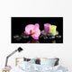 Spa stones with orchid flower and candles isolated on black Wall Mural