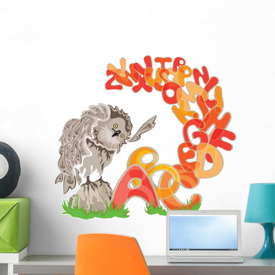 Owl and Alphabet Wall Decal shown on a wall