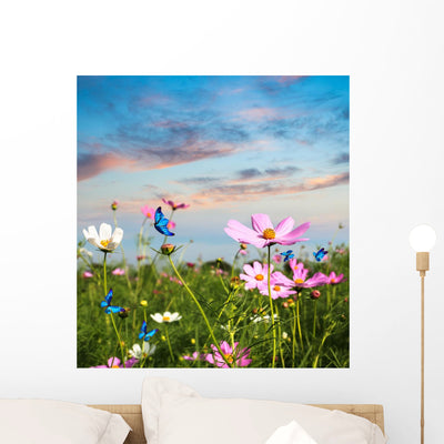 Butterflies Flying Flowers shown on a wall