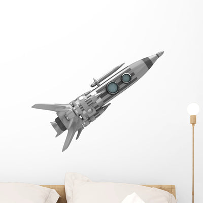 Space Rocket White Wall Decal shown on a wall