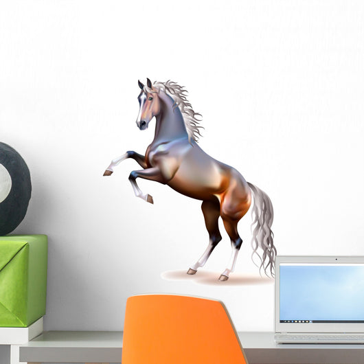 Vector Photo-Realistic Bay Horse Rearing up Isolated Wall Decal