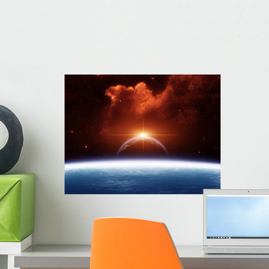 Solar System With Star and Red Nebula Wall Mural