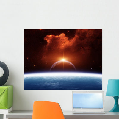 Solar System with Star Wall Mural shown on a wall