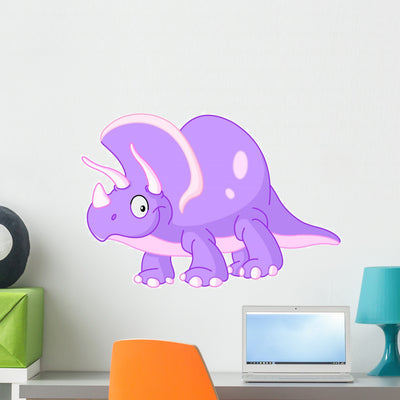 Triceratops Dinosaur Wall Decal shown on a wall