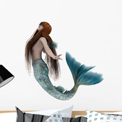 Mermaid Wall Decal shown on a wall