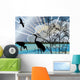 Three Storks Blue Forest Wall Mural