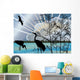 Three Storks Blue Forest Wall Mural