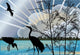 Three Storks Blue Forest Wall Mural