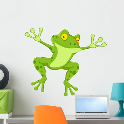 Funny Frog Cartoon Wall Decal shown on a wall