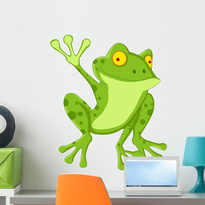 Funny Frog Cartoon Wall Decal shown on a wall