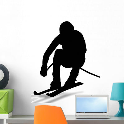 Black Downhill Skier Wall Mural shown on a wall