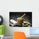 Wooden Mortar and Pestle with Towel and Massage Oil Wall Mural