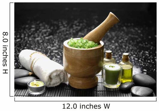 Wooden Mortar and Pestle with Towel and Massage Oil Wall Mural